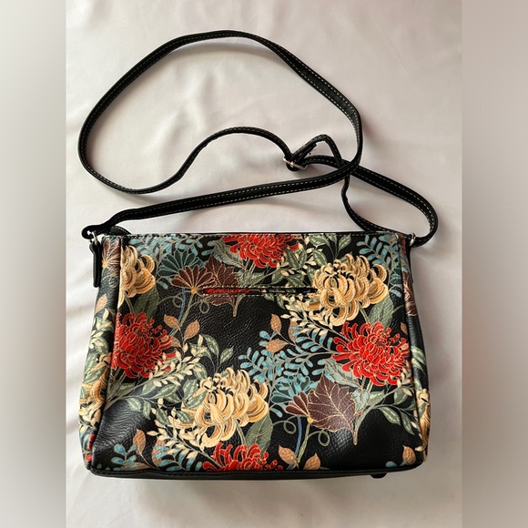 Multisac Black with Multicolor Flowers Crossbody Purse - Picture 7 of 12